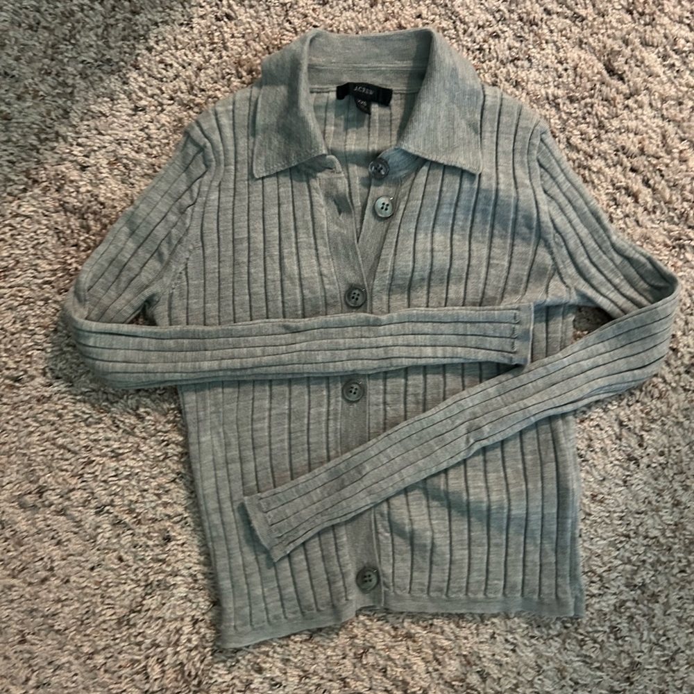 J. Crew Light Gray Ribbed Cardigan